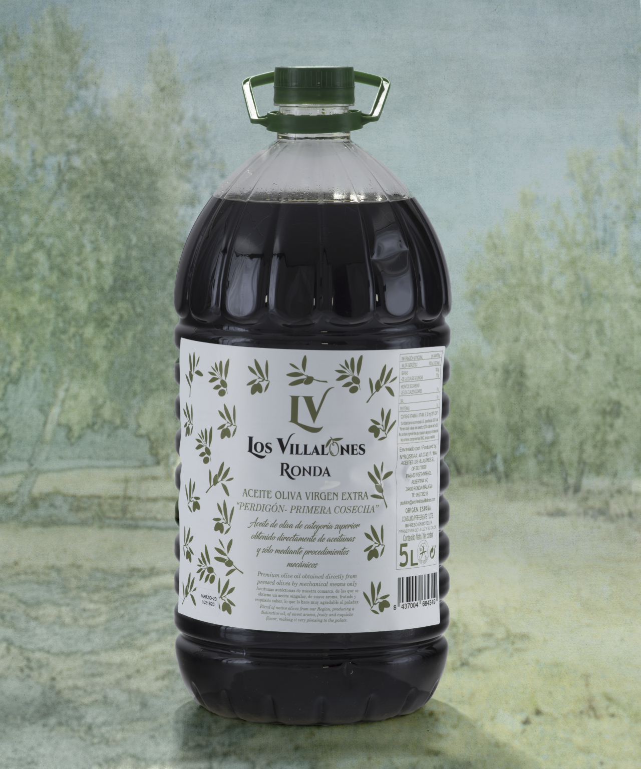 Huile d'Olive Vierge Extra bouteille en plastique 5 litres “Perdigón”  Collecte Précoce (boîte du 3 unités) – Los Villalones